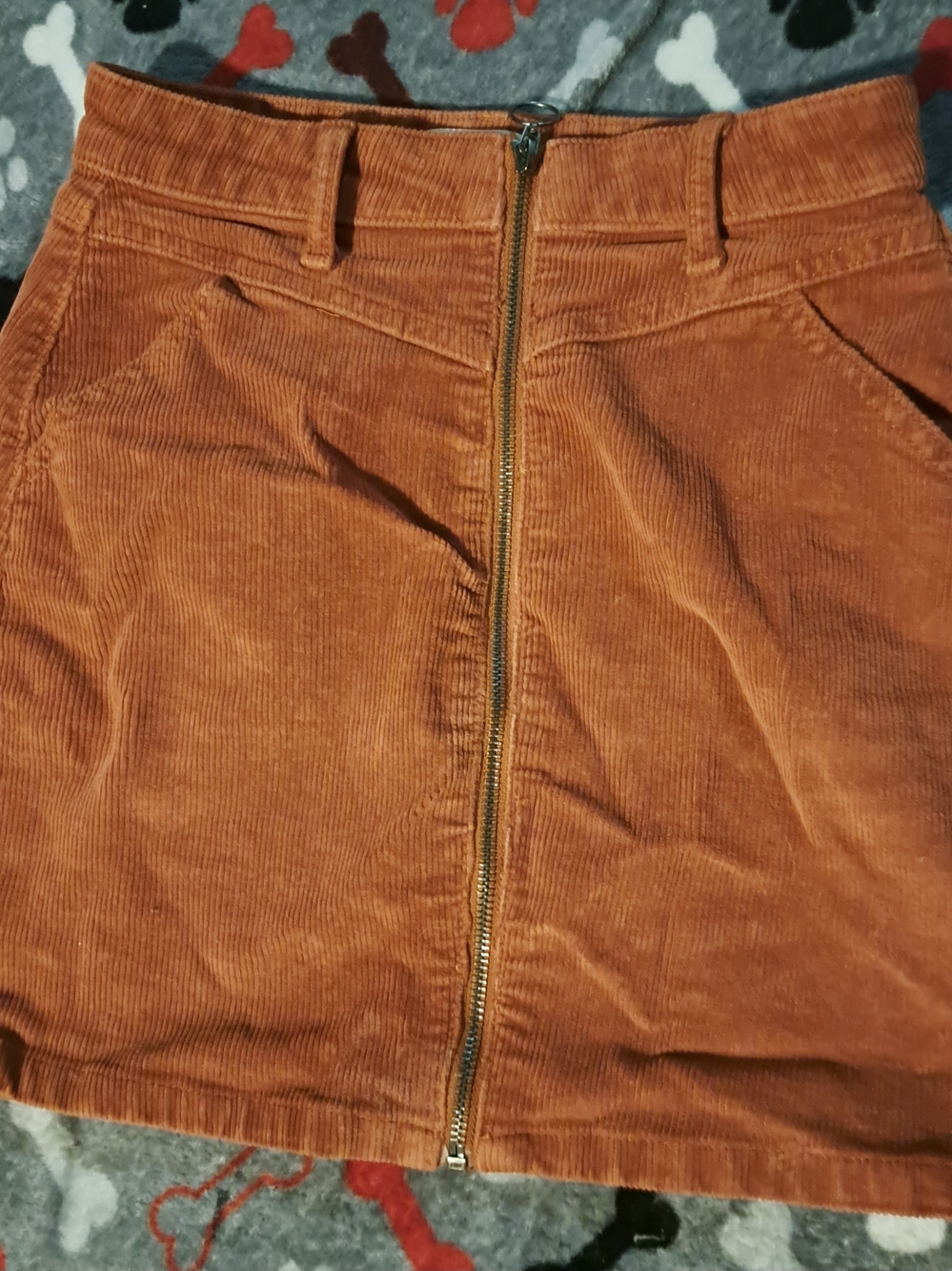 Corduroy Front-Zip Mini Skirt in Rust